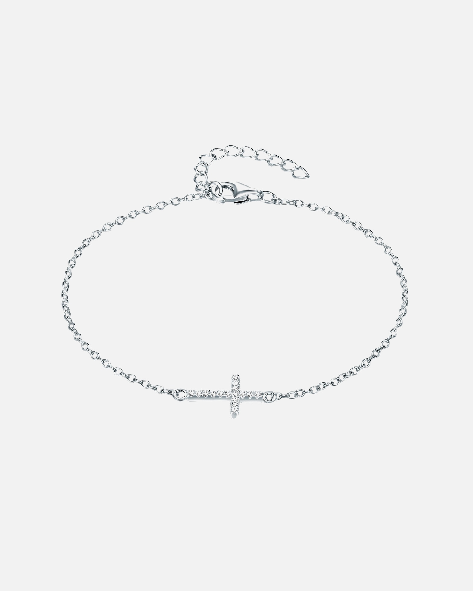 Armband für Weiblich Lulu & Jane Armband Kreuz aus Sterling Silber in Silber mit Zirkonia 17,0 cm Basislänge + 3,0 cm Verlängerung