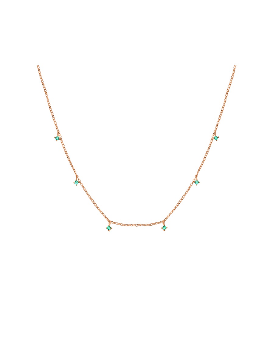Hey Happiness Feine Kette mit grünen Zirkonia-Anhängern, 925 Silber Rosegold Nude Damen