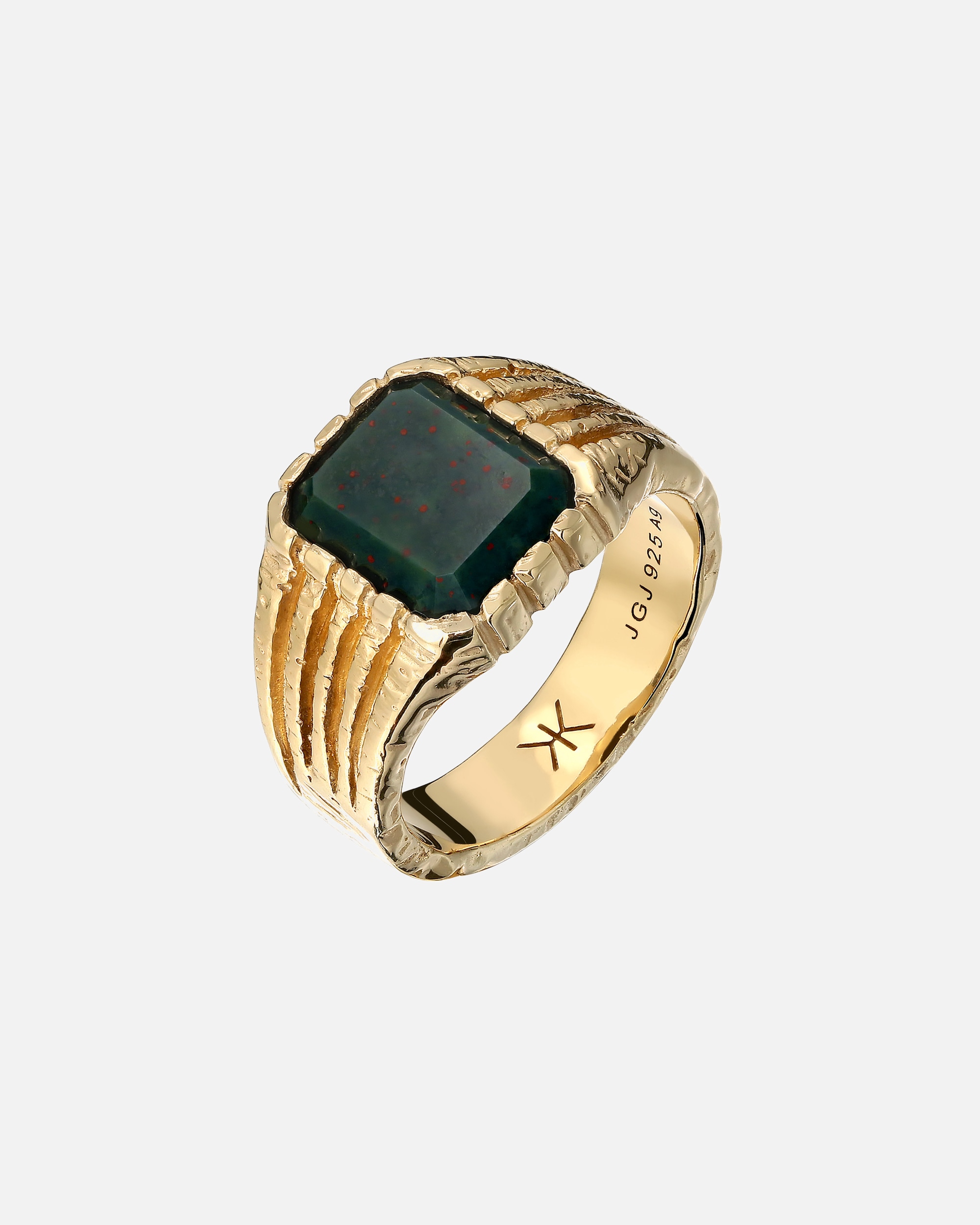 Ring für Männlich KUZZOI Rechteck Quarz Grün 925 Sterling Silber vergoldet 62