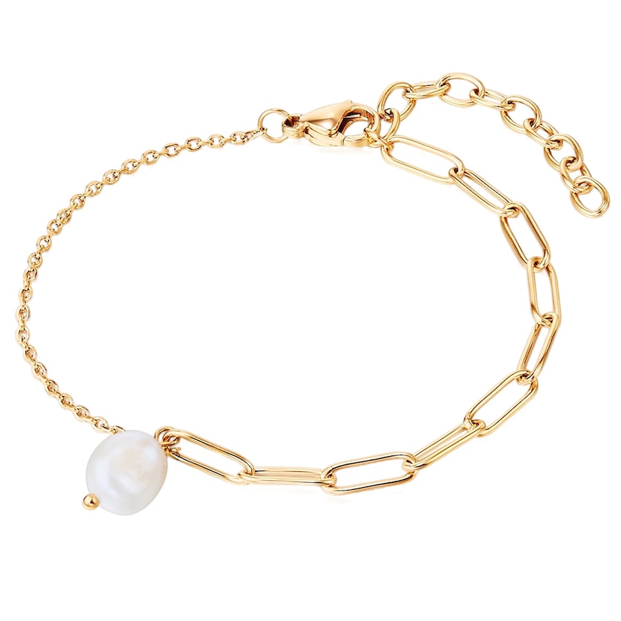 Valero Pearls Armband Edelstahl Süßwasser-Zuchtperle in Gelbgold 17,0 cm Basislänge + 4,0 Verlängerung Damen