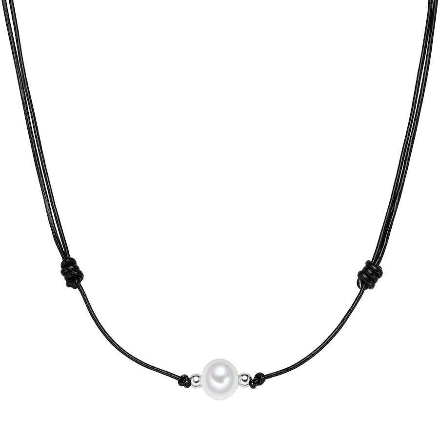Valero Pearls Kette Echtleder schwarz Süßwasser-Zuchtperle weiß 75,0 cm Damen