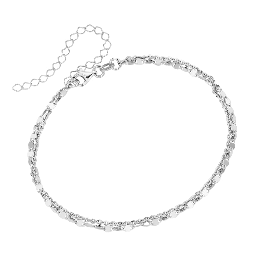 Smart Jewel Fusskette zweireihig, ovale Plättchen, Ankerkette, Silber 925 28 cm Damen