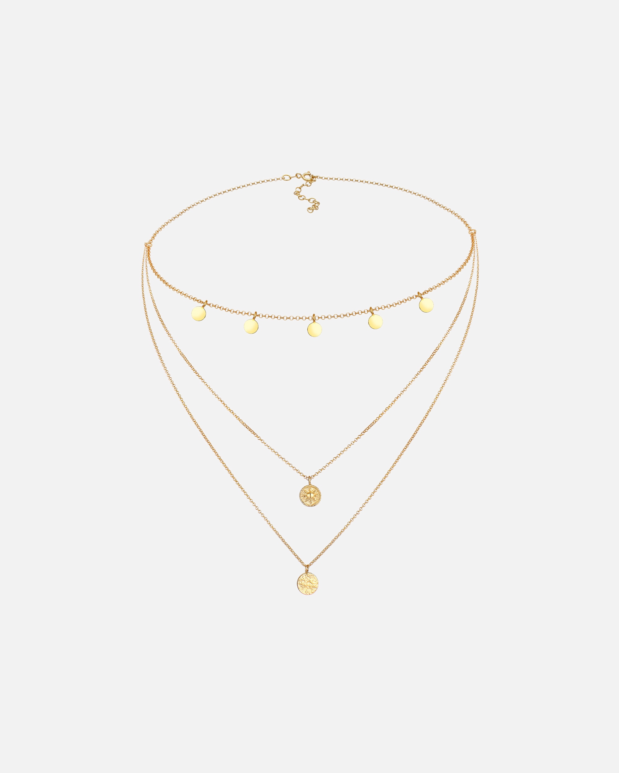 Halskette für Weiblich Elli Kreis Rund Coin Choker Layer Vintage 925 Silber goldfarben