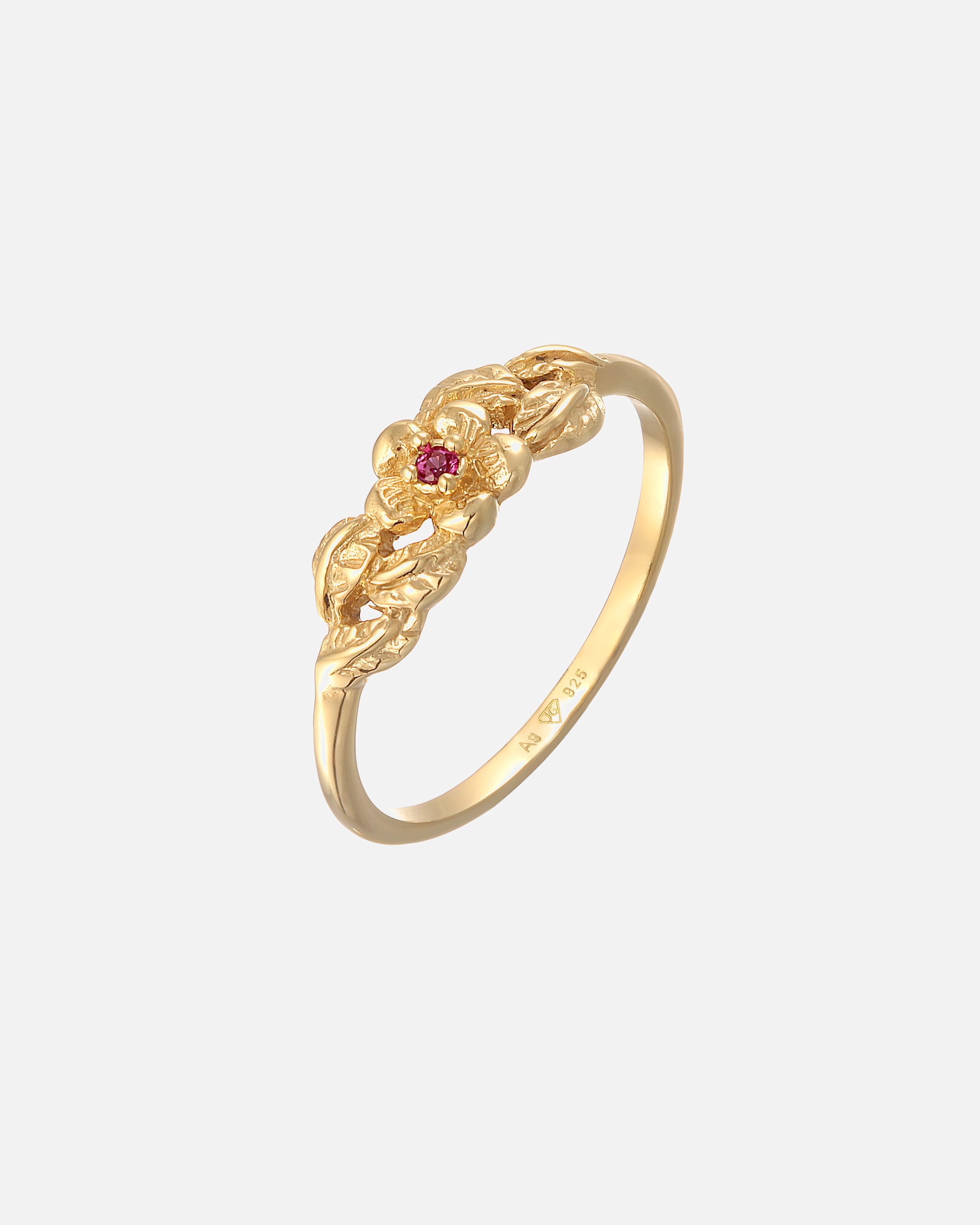 Ring für Weiblich Elli Elli Ring Blume Floral Synthetischer Rubin 925 Silber vergoldet 58