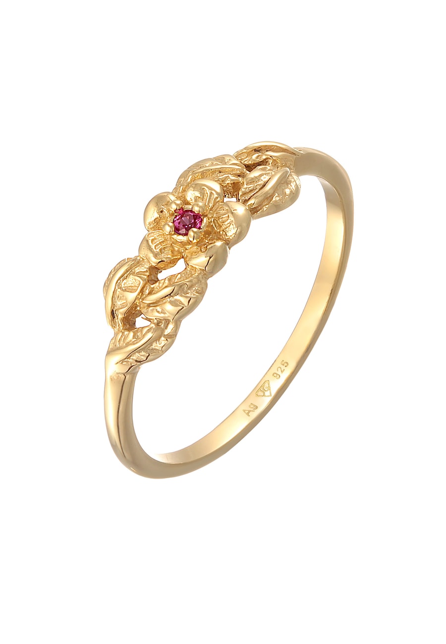 Elli Ring Blume Floral Synthetischer Rubin 925 Silber vergoldet 58 Damen