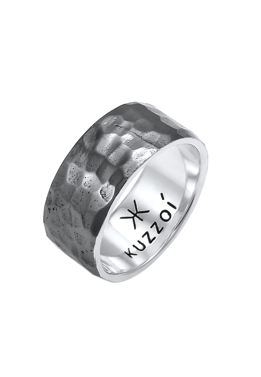 KUZZOI Herren Bandring Gehämmert Oxidiert 925 Silber 66