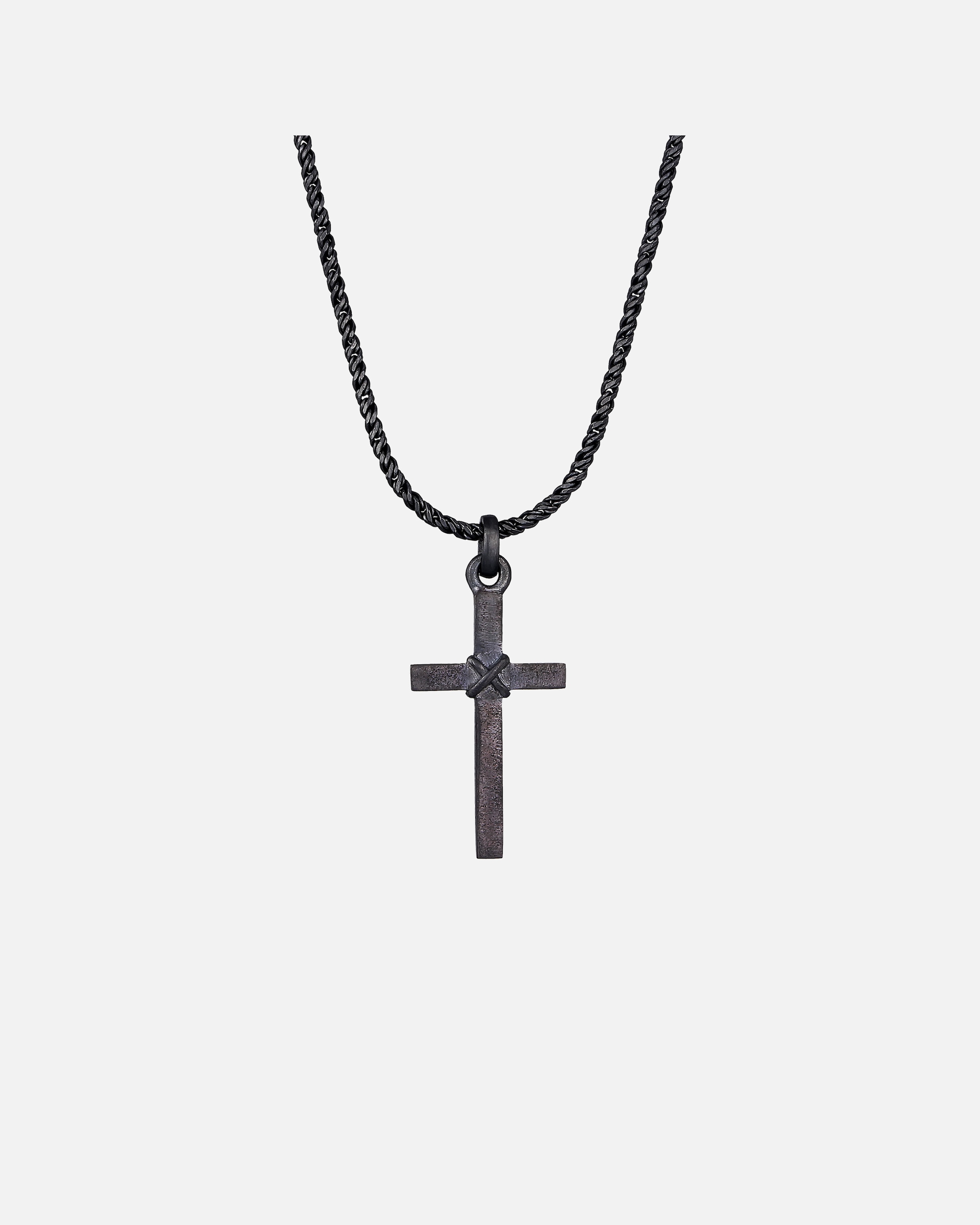 Halskette für Männlich KUZZOI Herren Kreuz Flach Kordelkette 925 Silber Schwarz