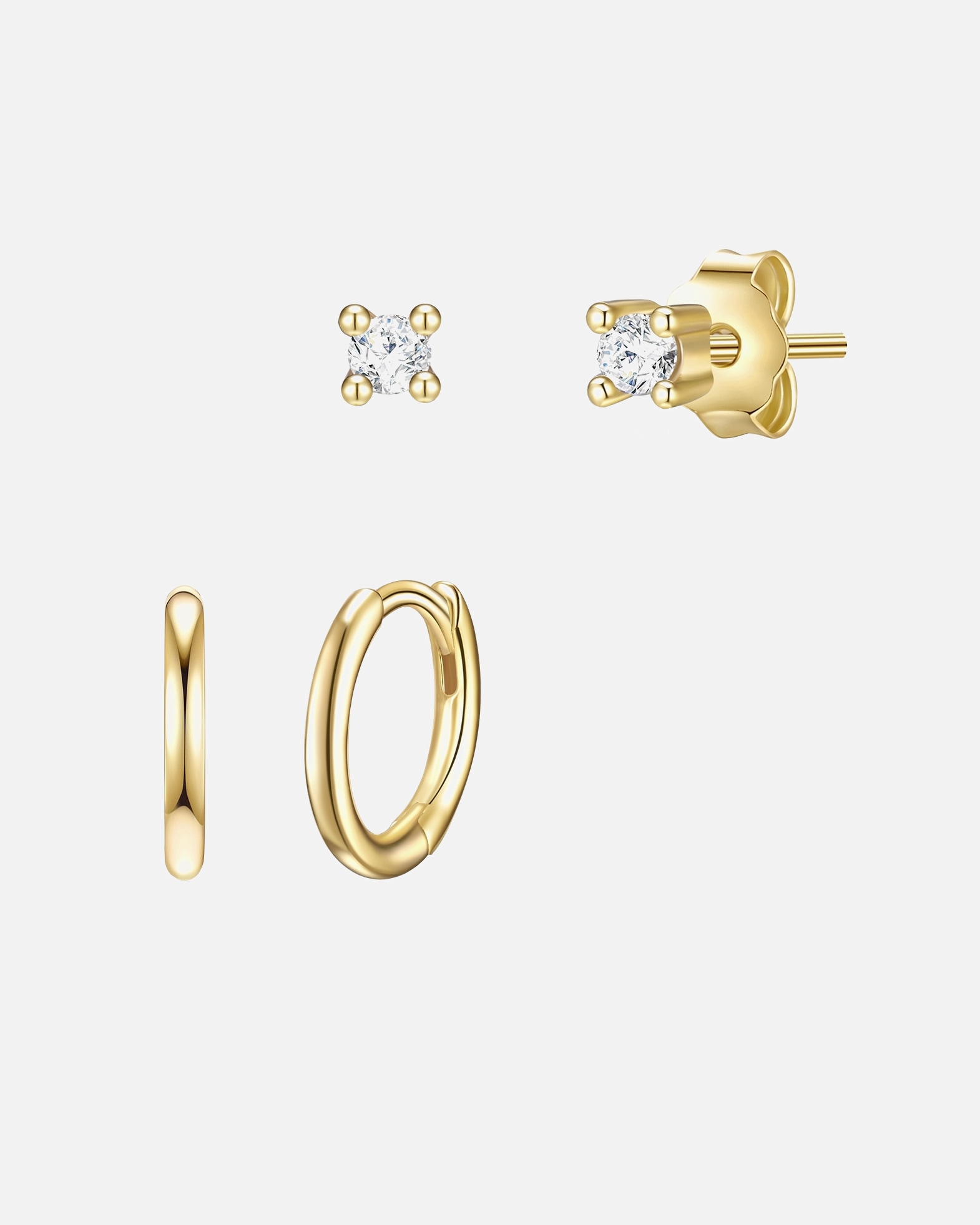 Ohrringe für Weiblich Lulu & Jane Ohrstecker aus Messing in Gelbgold mit Zirkonia 2,3/11,3 mm