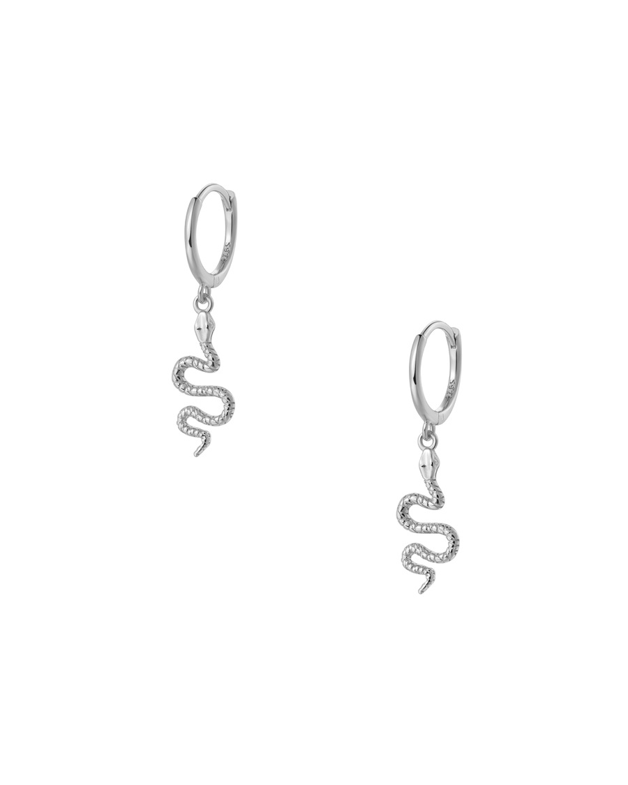 Hey Happiness Kleine Creolen mit Schlangen-Anhänger, 925 Silber Damen