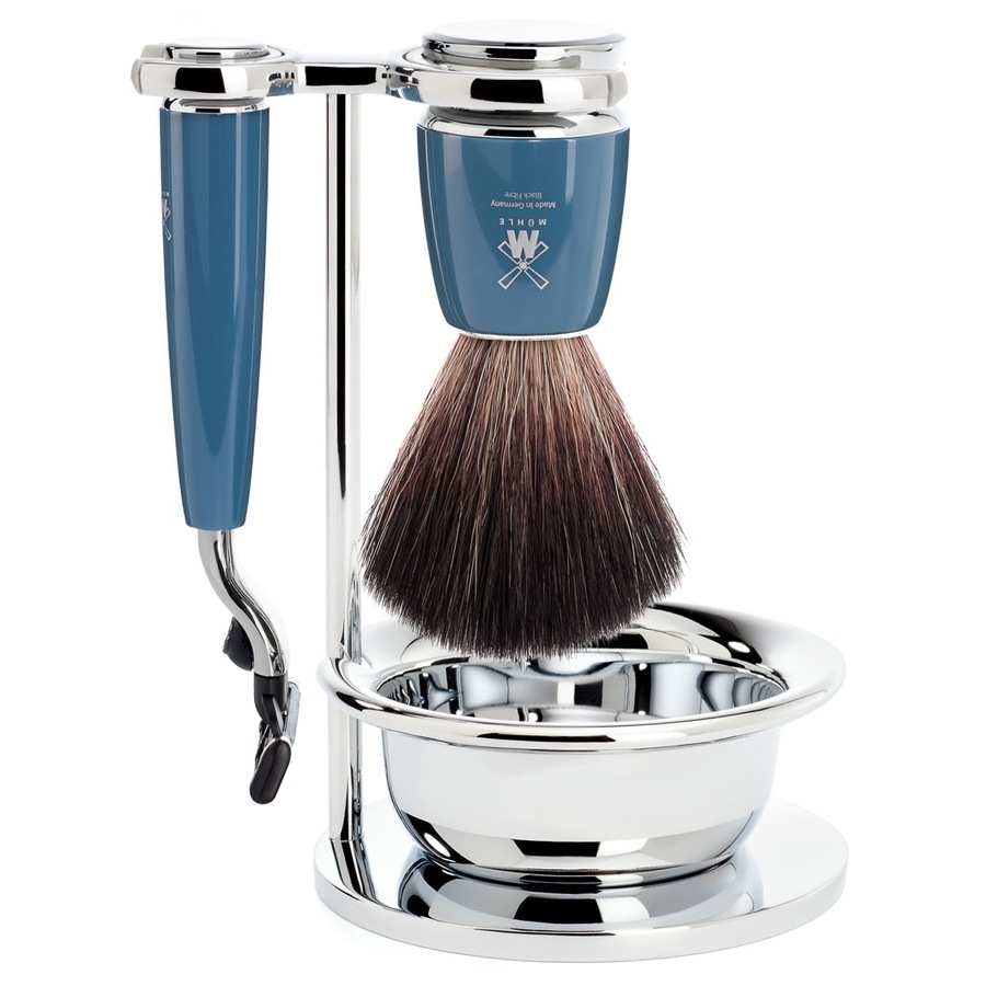 Mühle RYTMO 4-teiliges Rasierset, Black Fibre, mit Gillette Mach3 Griffmaterial Edelharz petrol Herren
