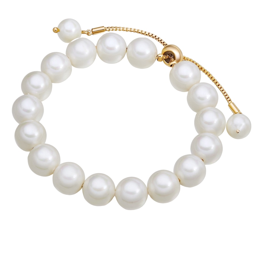 Lulu & Jane Perlen-Armband Messing Muschelkernperle in Gelbgold 16,0 - 22,0 cm, flexibel einstellbar Damen