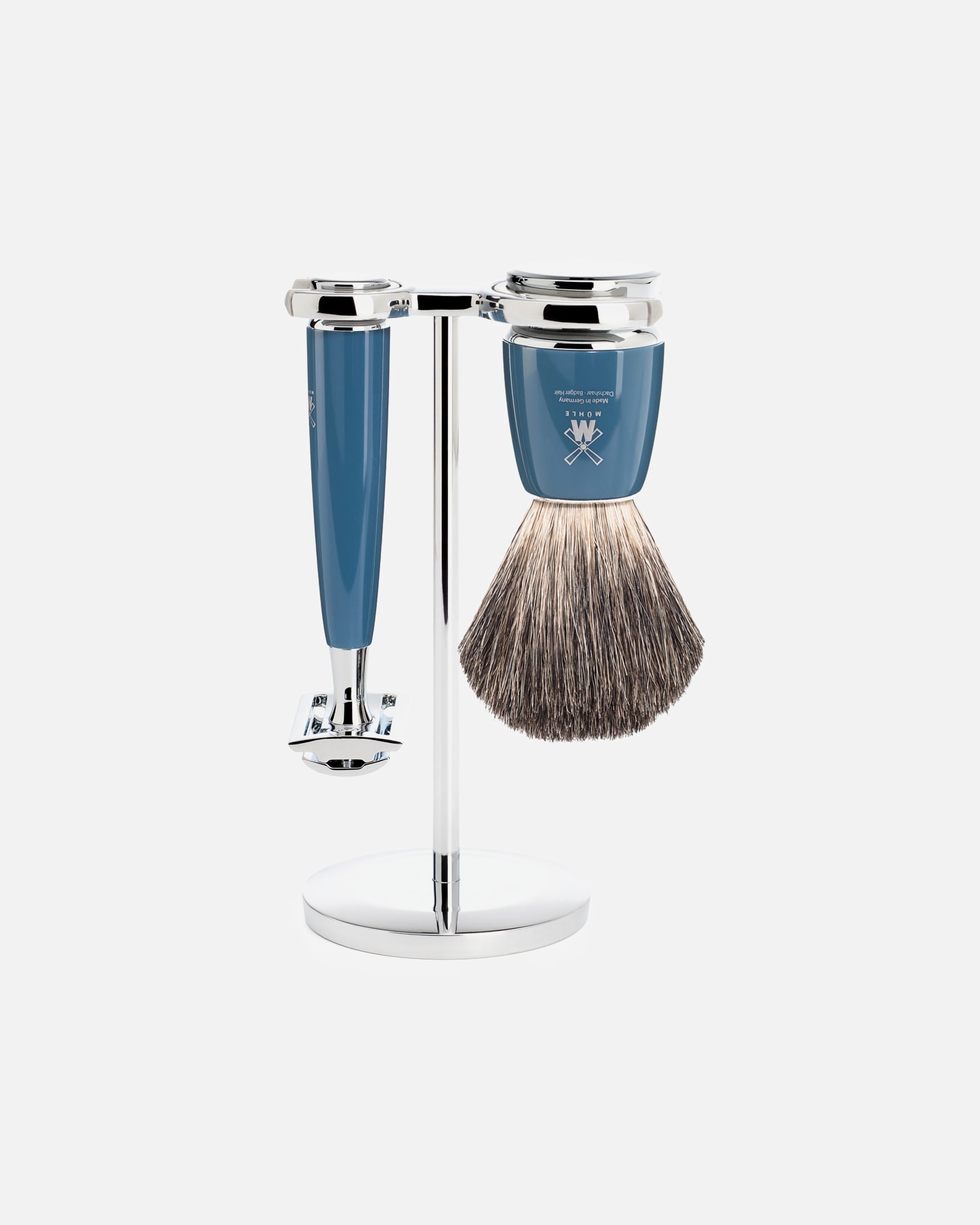 Rasierset für Männlich Mühle RYTMO 3-teiliges Rasierset, Reines Dachshaar, mit Rasierhobel Griffmaterial Edelharz petrol