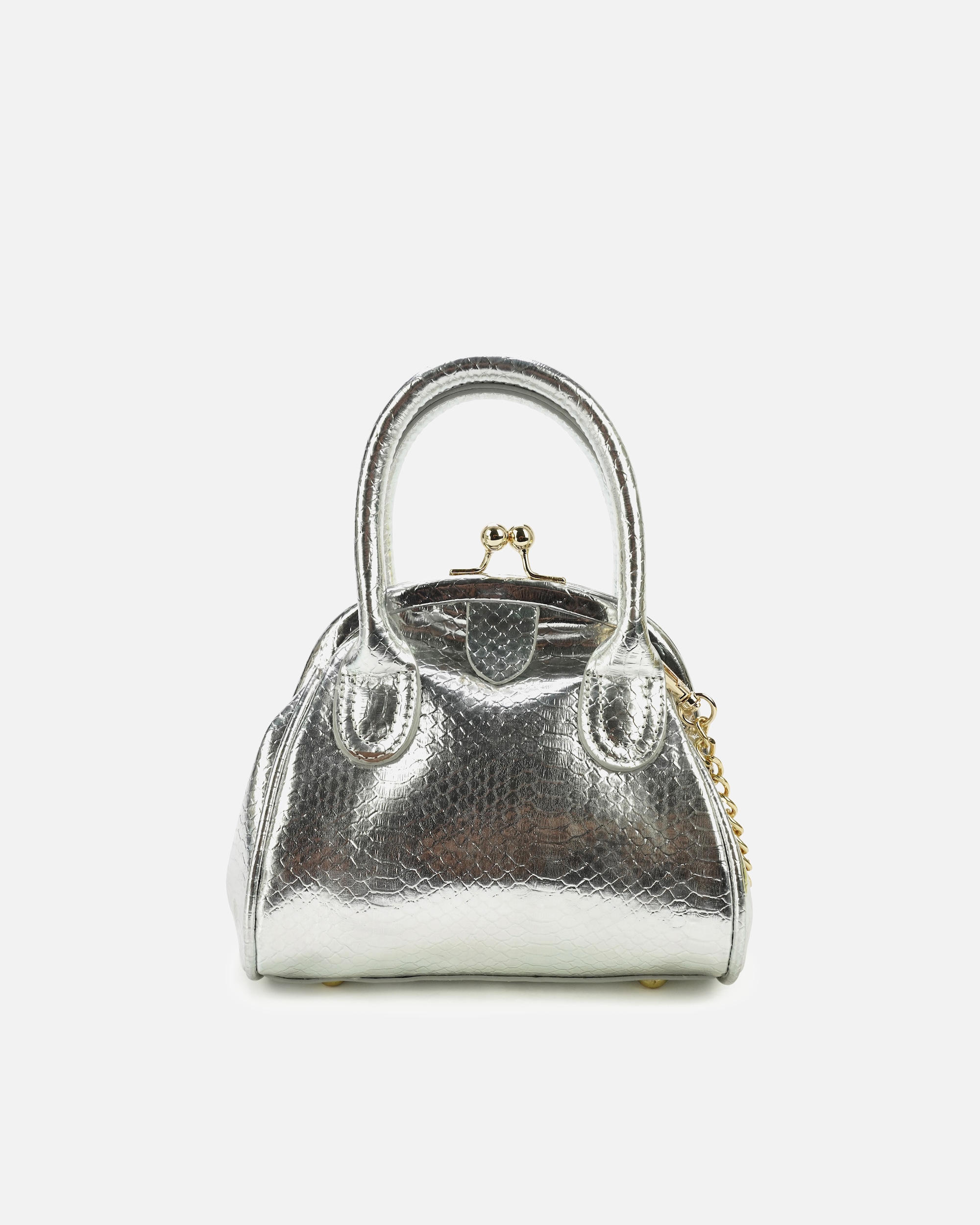 Handtasche für Unisex HARPA Handtasche VALENTINA in glänzender Kroko-Optik silber