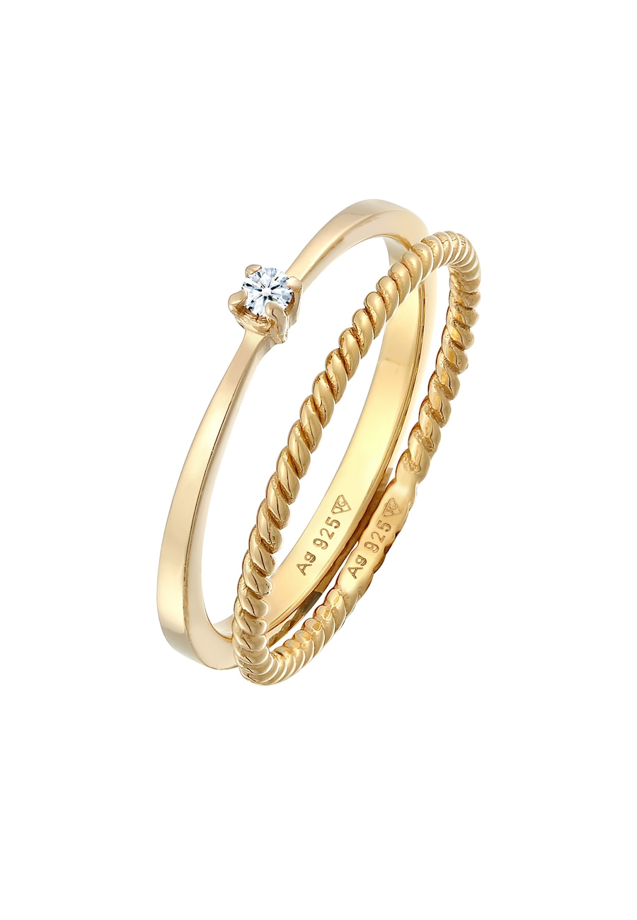Elli DIAMONDS Diamant (0.03 ct.) Kordel 2er Ring Set 925 Silber 52 Damen