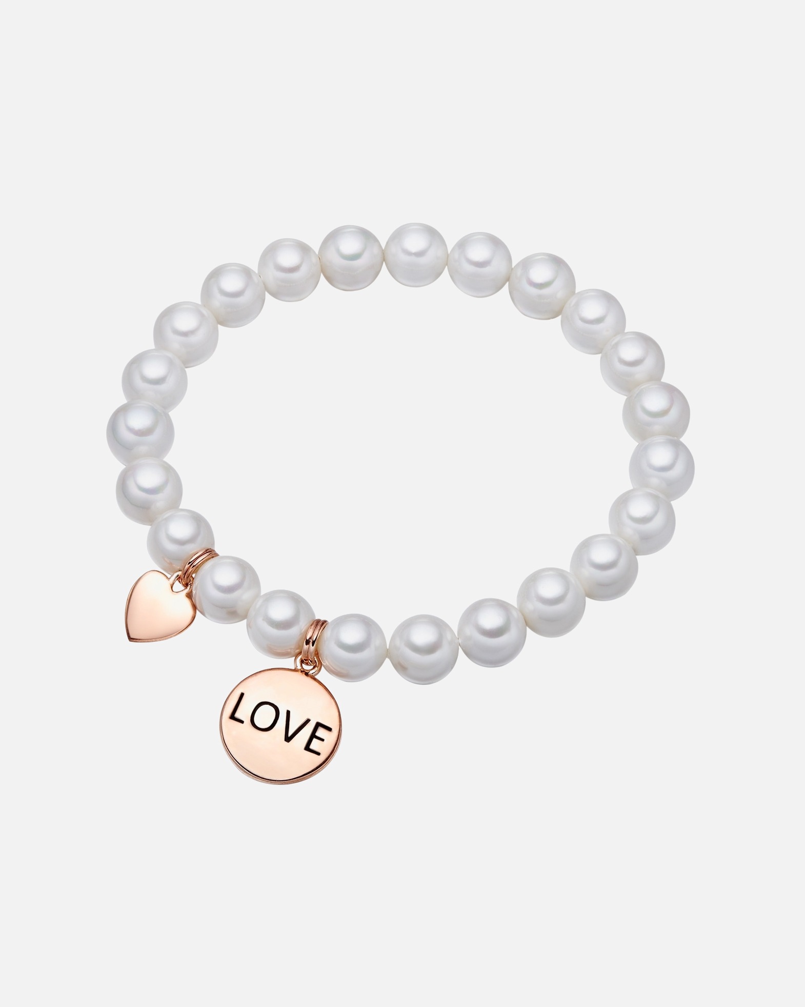 Armband für Weiblich Lulu & Jane Perlen-Armband Love Messing Muschelkernperle in Roségold 19,0 cm