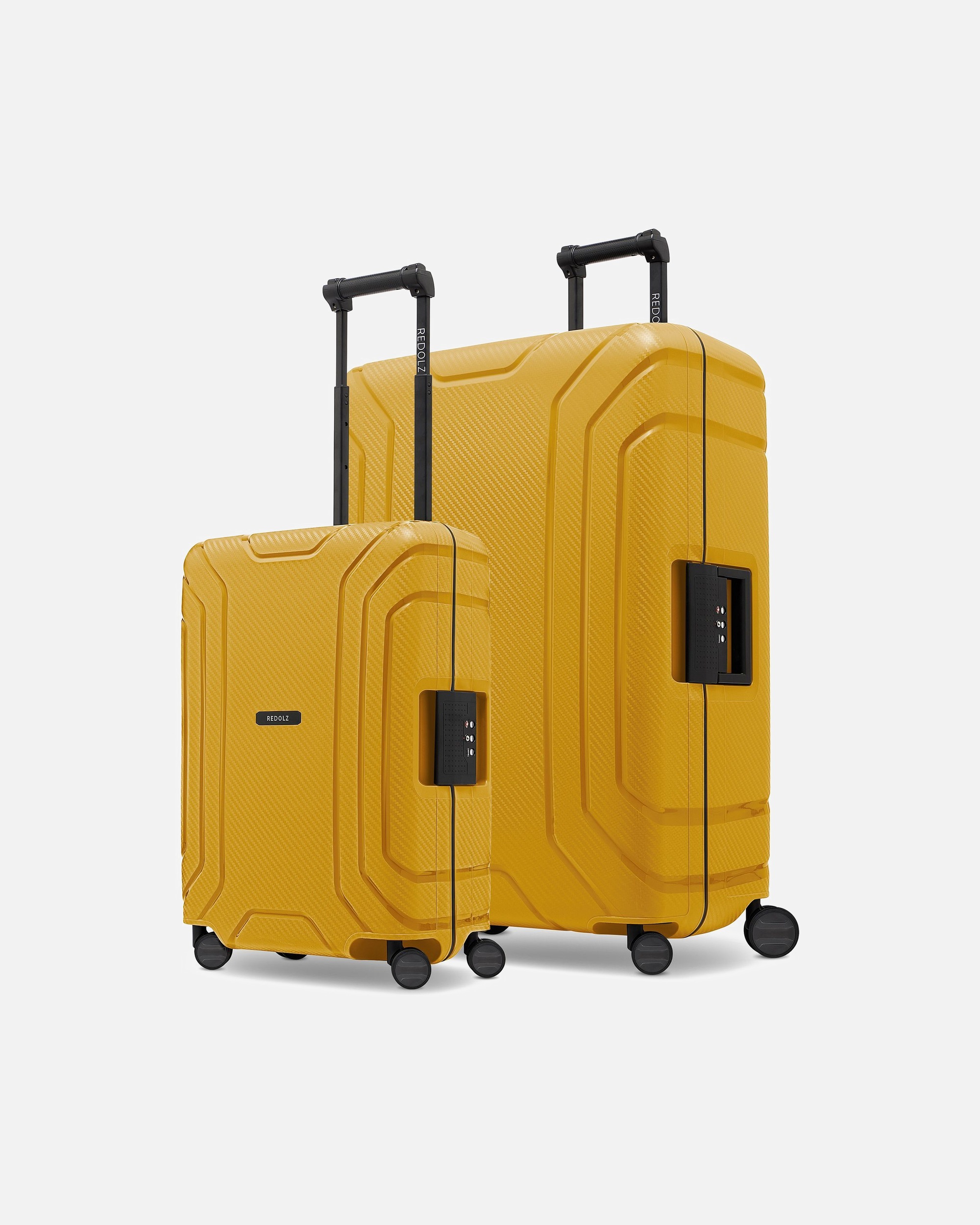 Koffer für Männlich Redolz Essentials 15 4-Rollen 15 Kofferset S+L mit Dreipunktverschluss dark yellow