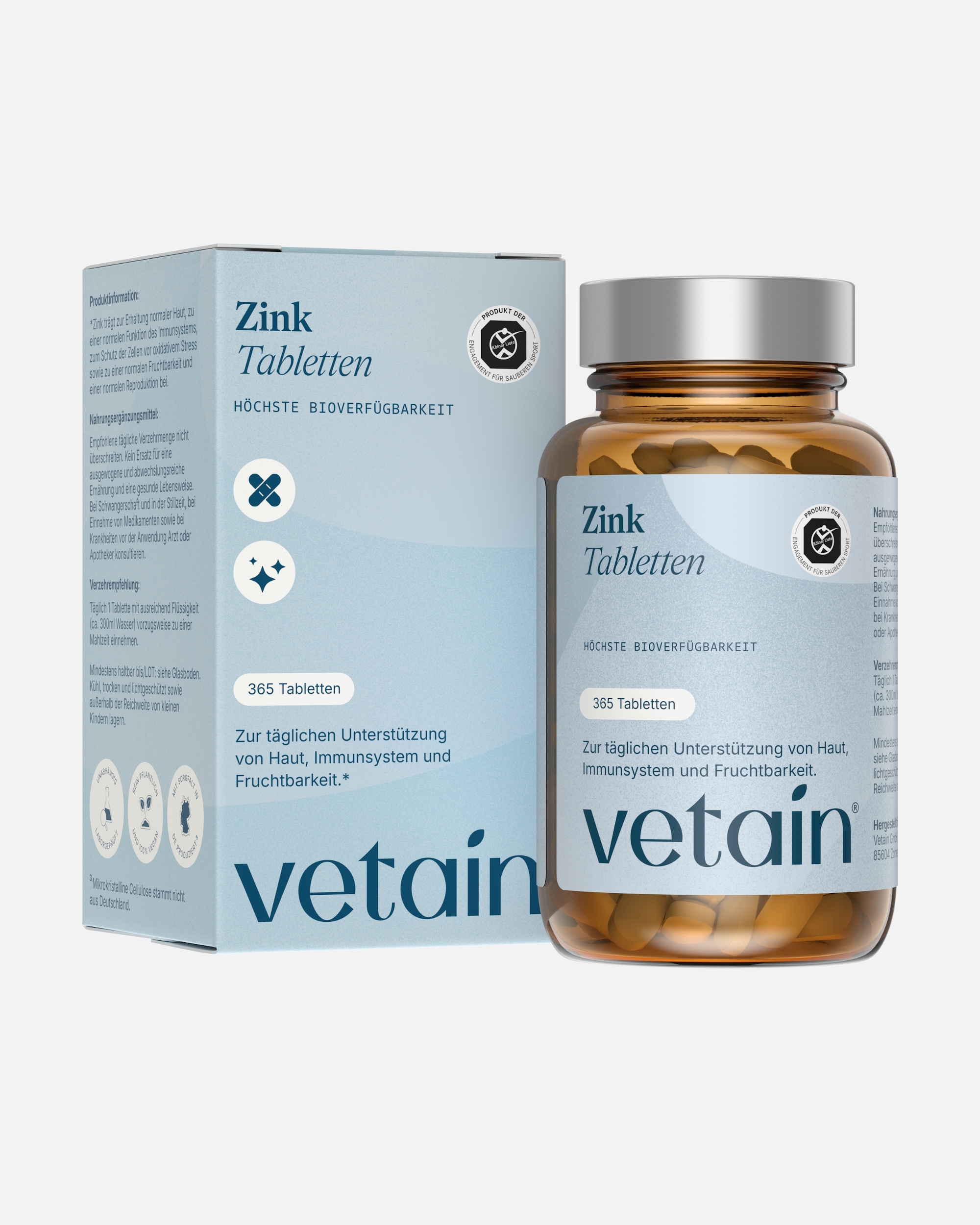 Nahrungsergänzungsmittel für Unisex Vetain Default Brand Line Zink Tabletten - Mit Zink Bisglycinat für hohe Bioverfügbarkeit 365 Tabletten