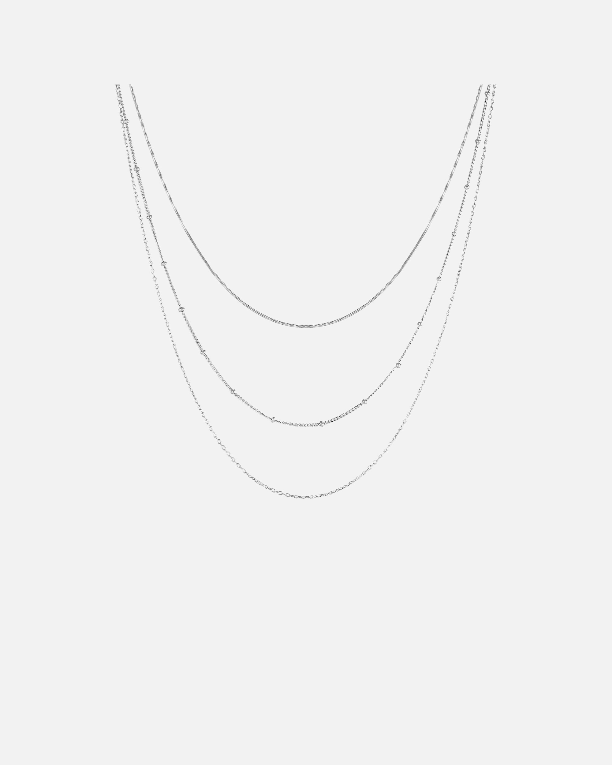 Halskette für Weiblich Elli 3-reihig Ketten-Mix Layering Look Basic 925 Silber silberfarben