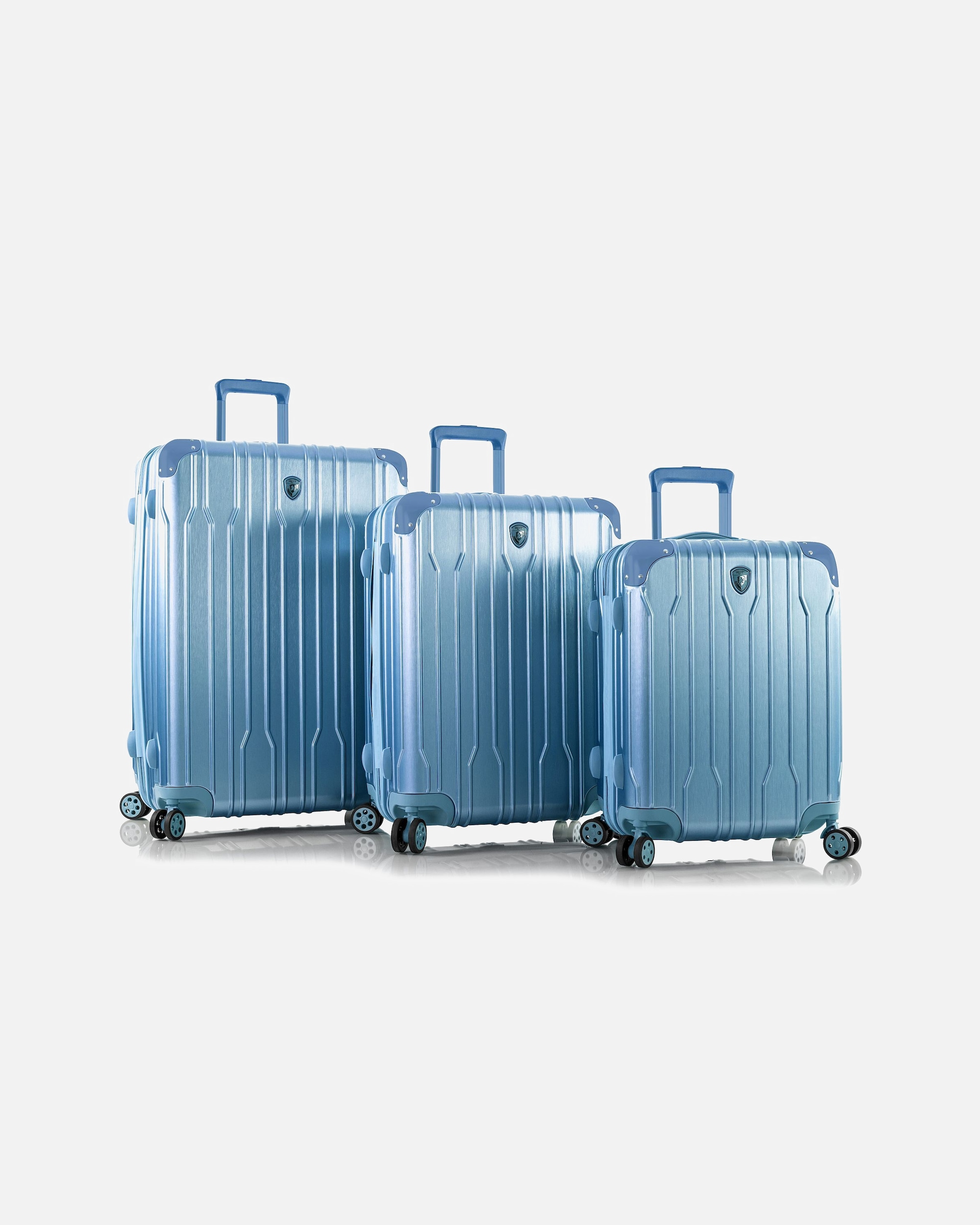 Koffer für Männlich Heys Xtrak 4 Rollen Kofferset 3-teilig mit Dehnfalte icy blue