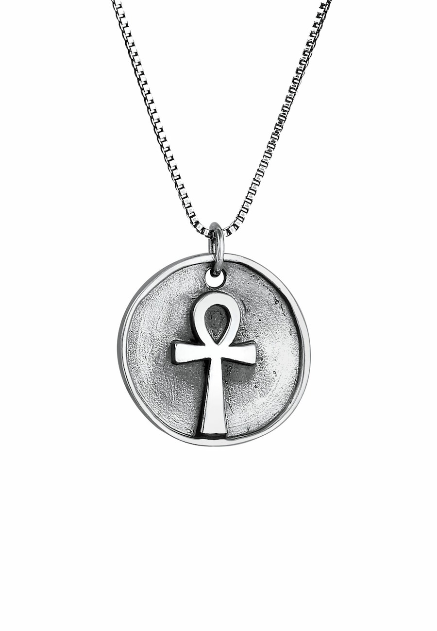 KUZZOI Herren Antike Münze Coin Ankh Kreuz 925 Sterling Silber 50
