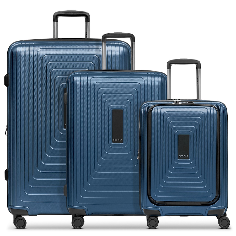 Redolz Essentials 14 4 Rollen Kofferset 3-teilig mit Dehnfalte dark blue metallic Schwarz Herren