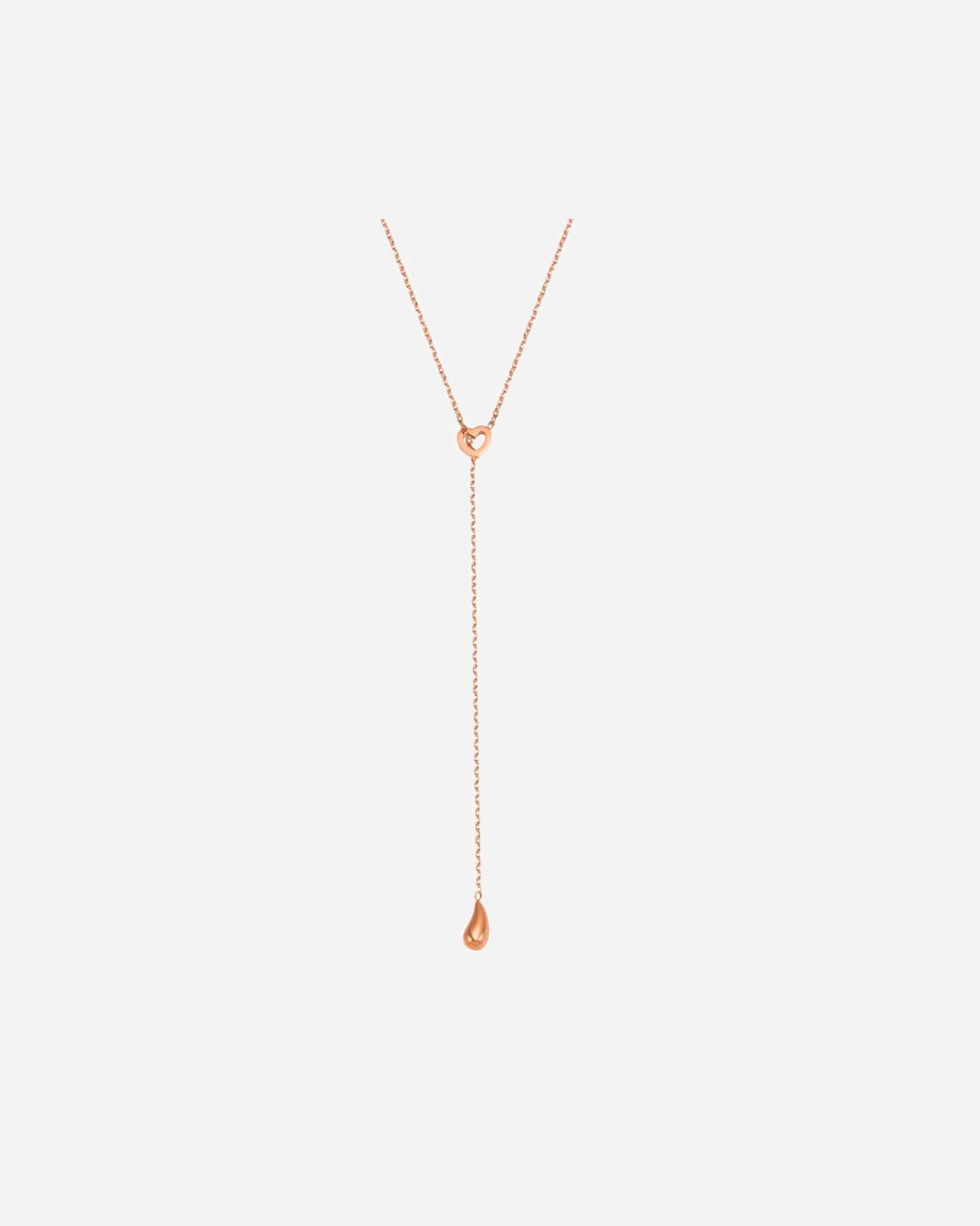 Halskette für Weiblich Hey Happiness Default Brand Line Herz-Lariatkette mit Regentropfen-Anhänger aus Edelstahl Rosegold