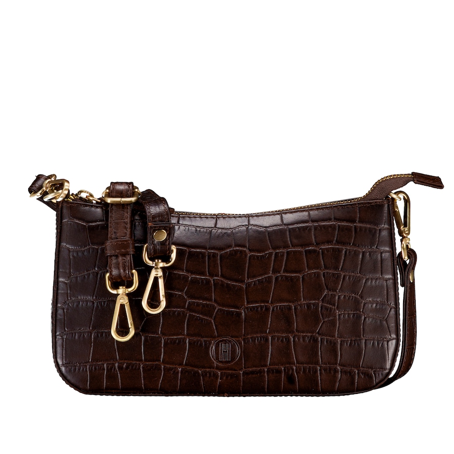 Hausfelder Manufaktur Umhängetasche Kroko Dark Brown Damen