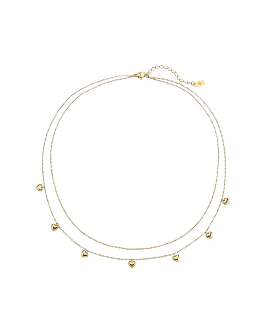Hey Happiness Layered Chunky Heart – Herz Halskette Edelstahl, wasserfest Gold Hellbraun Damen