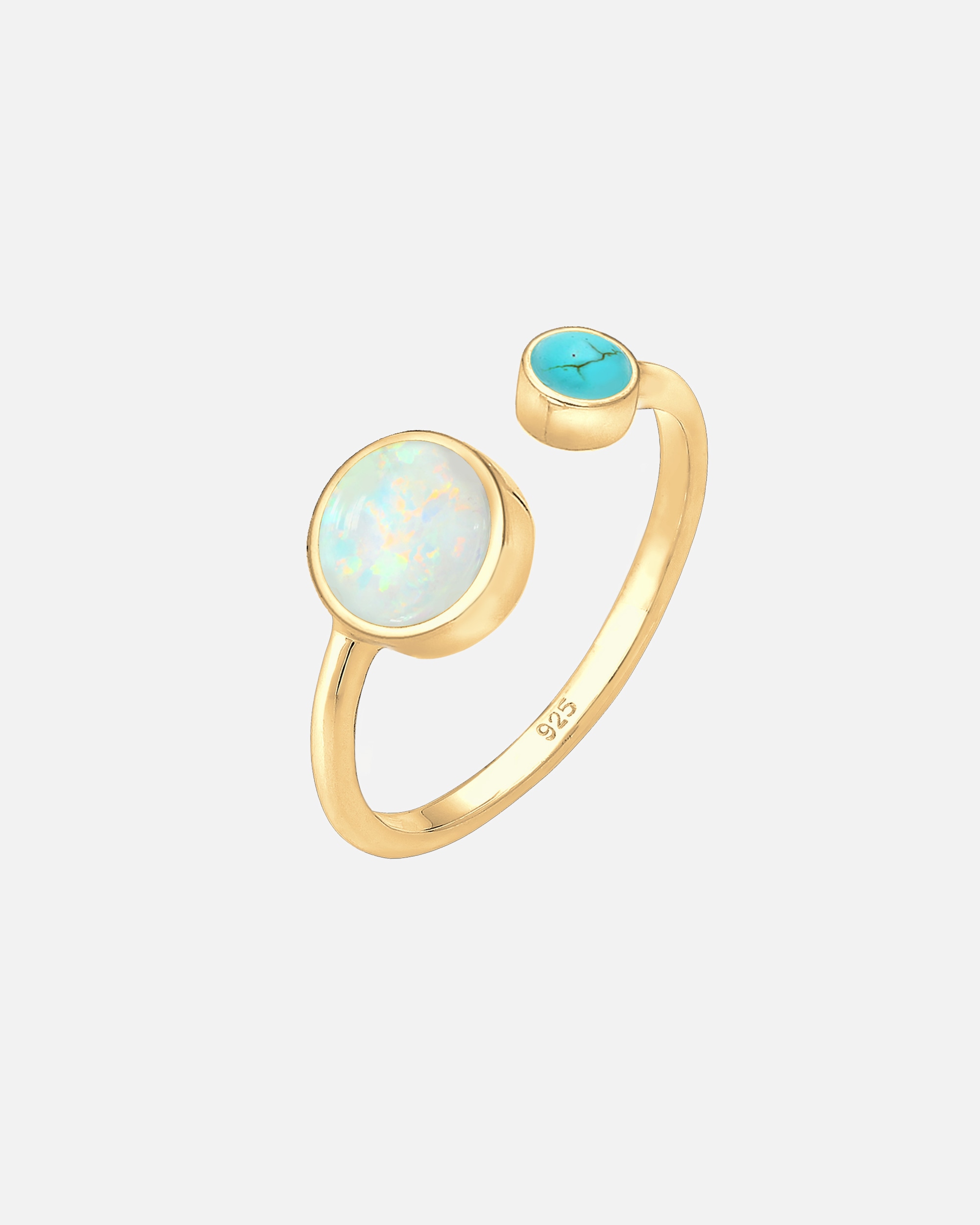 Ring für Weiblich Elli Geo Opal Howlith Boho Offen Verstellbar 925 Silber goldfarben