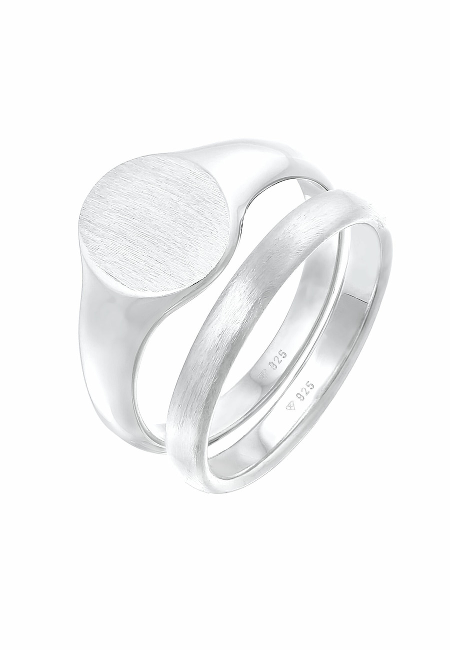KUZZOI Herren Siegelring Basic Bandring 2er Set 925 Silber 62
