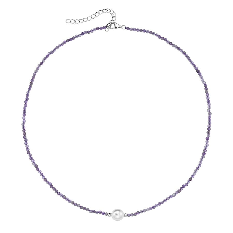Smart Jewel Collier mit Edelstein-Kugeln + Muschelkern-Perle, Silber 925 Lila Violett