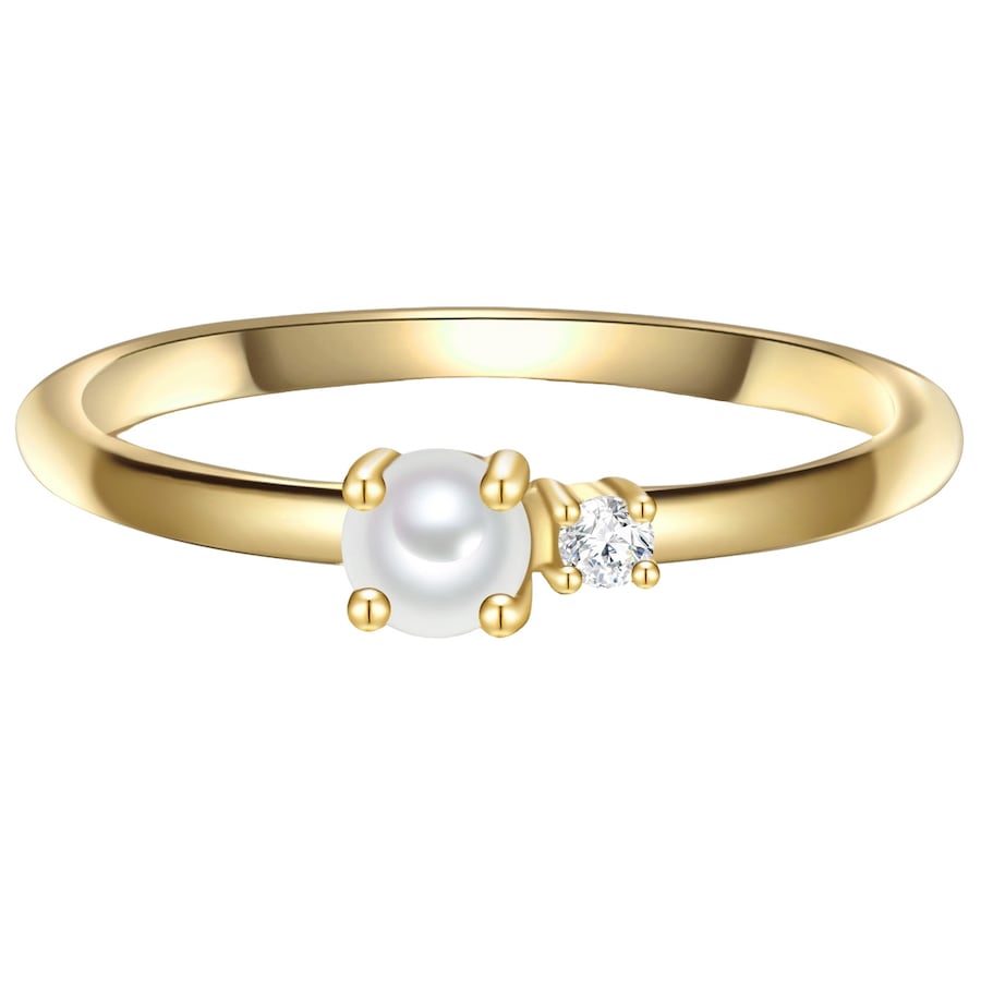 Glanzstücke München Ring aus Sterling Silber in gelbgold mit Zirkonia Süßwasser-Zuchtperle 56 Damen