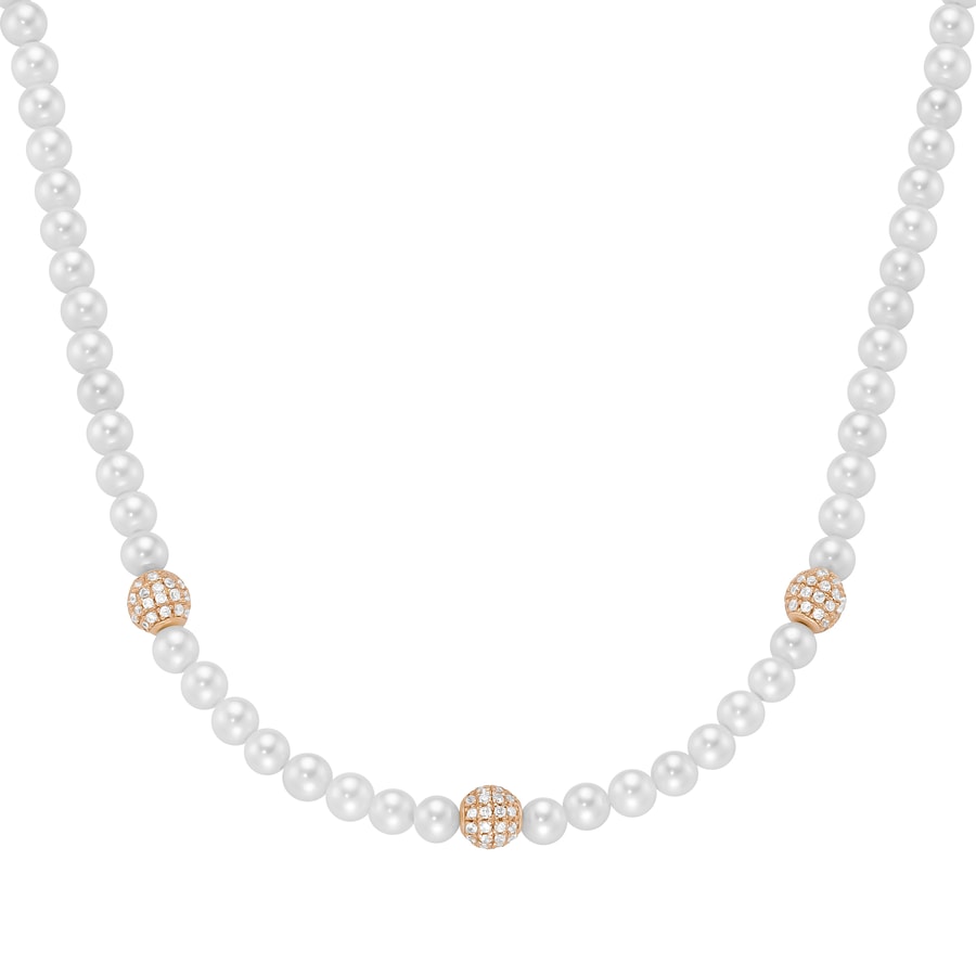 Giorgio Martello Milano Collier mit Zirkonia und Muschelkern-Perlen, Silber 925 Rosé vergoldet Nude