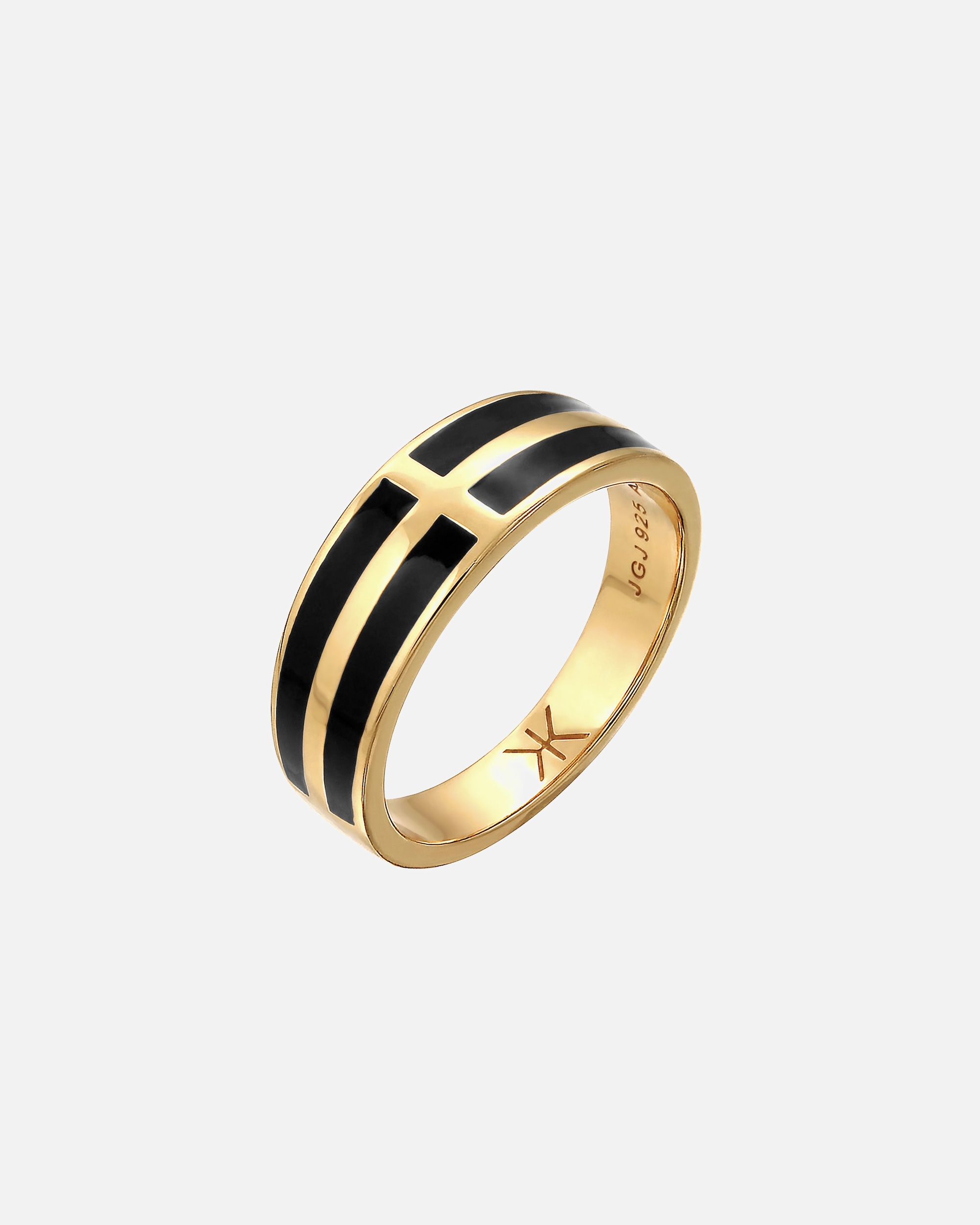 Ring für Männlich KUZZOI Bandring Emaille Schwarz 925 Sterling Silber 62