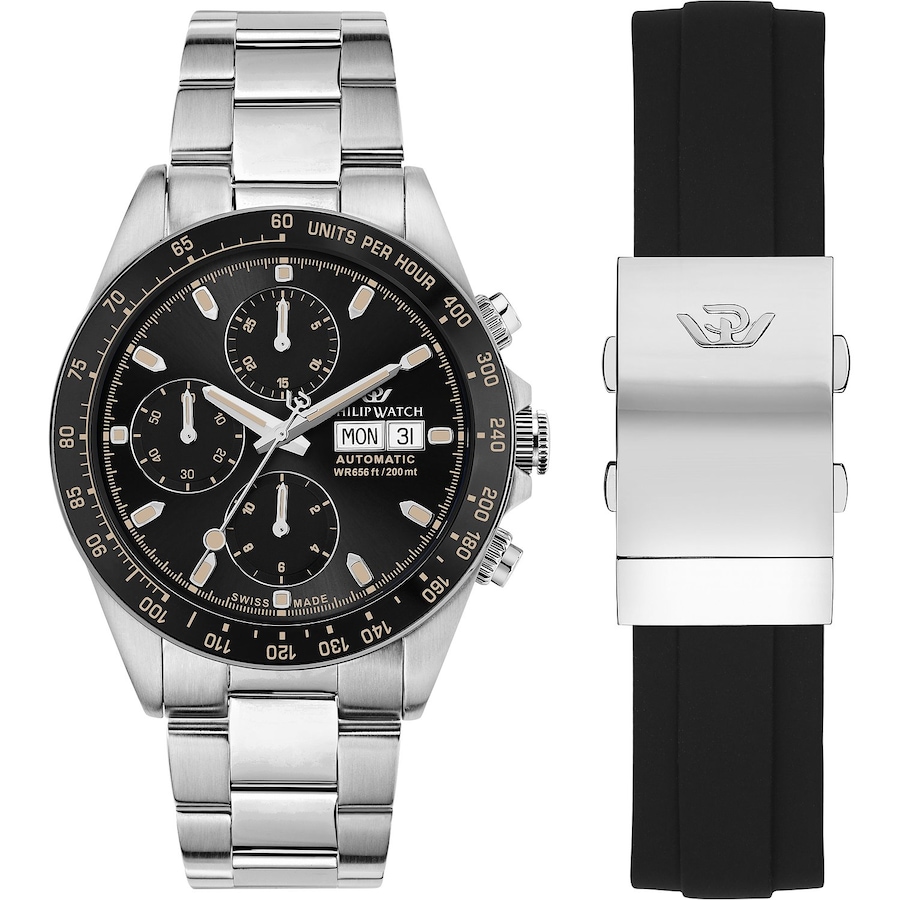 Philip Watch Uhren-Set inkl. Wechselarmband Edelstahl schwarz, silber Herren