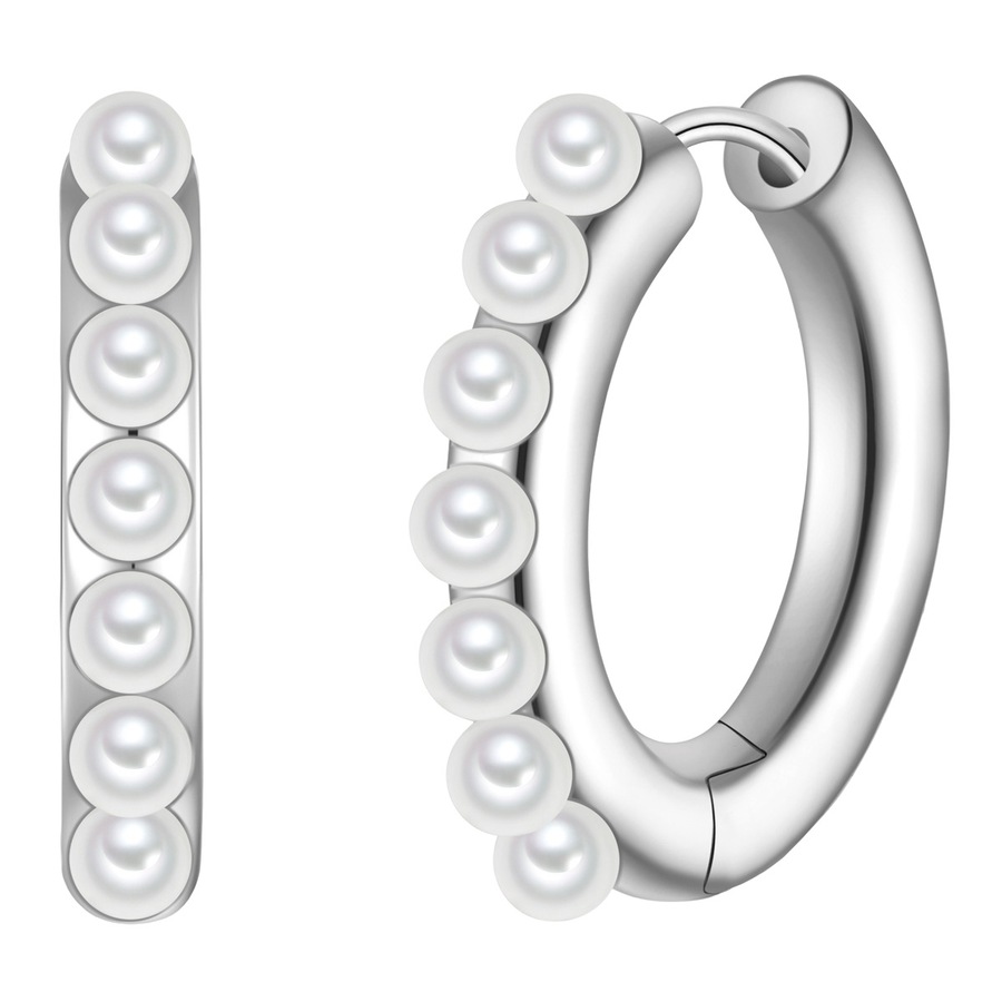 Yokoamii Creolen aus Metall-Legierung in silber mit Perle (synth.) 27,6 mm Damen