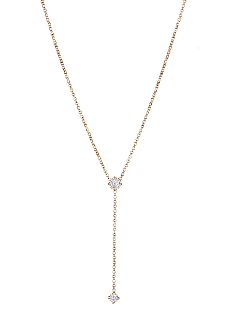 Elli Y-Kette Zirkonia Weiß Diamantschliff 925 Sterling Silber goldfarben Damen