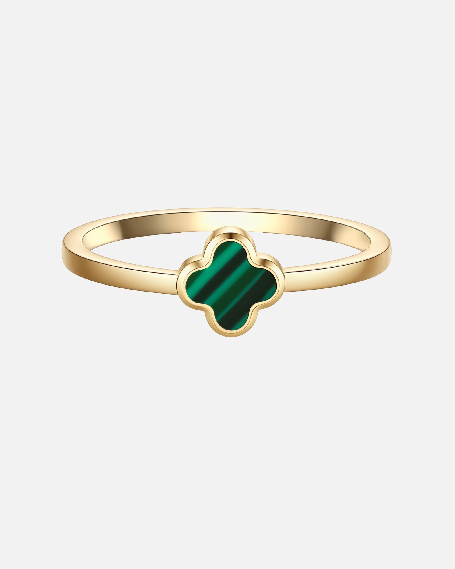 Ring für Weiblich Glanzstücke München Ring Kleeblatt aus Edelstahl in gelbgold mit Malachit (synth.) 52