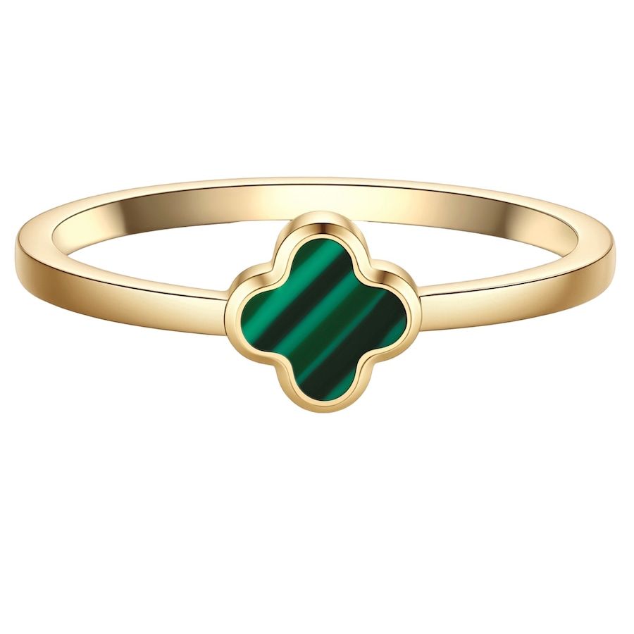 Glanzstücke München Ring Kleeblatt aus Edelstahl in gelbgold mit Malachit (synth.) 56 Damen