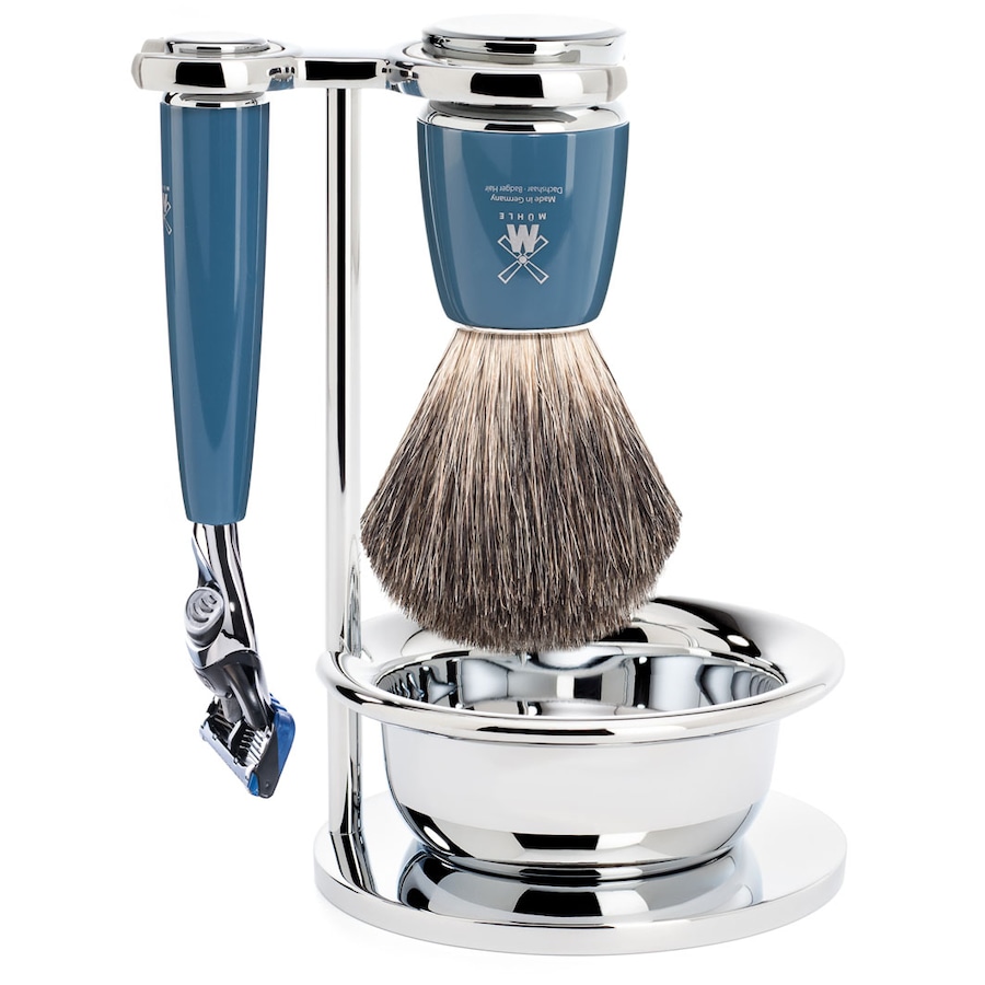 Mühle RYTMO 4-teiliges Rasierset, Reines Dachshaar, mit Gillette Fusion Griffmaterial Edelharz petrol Herren