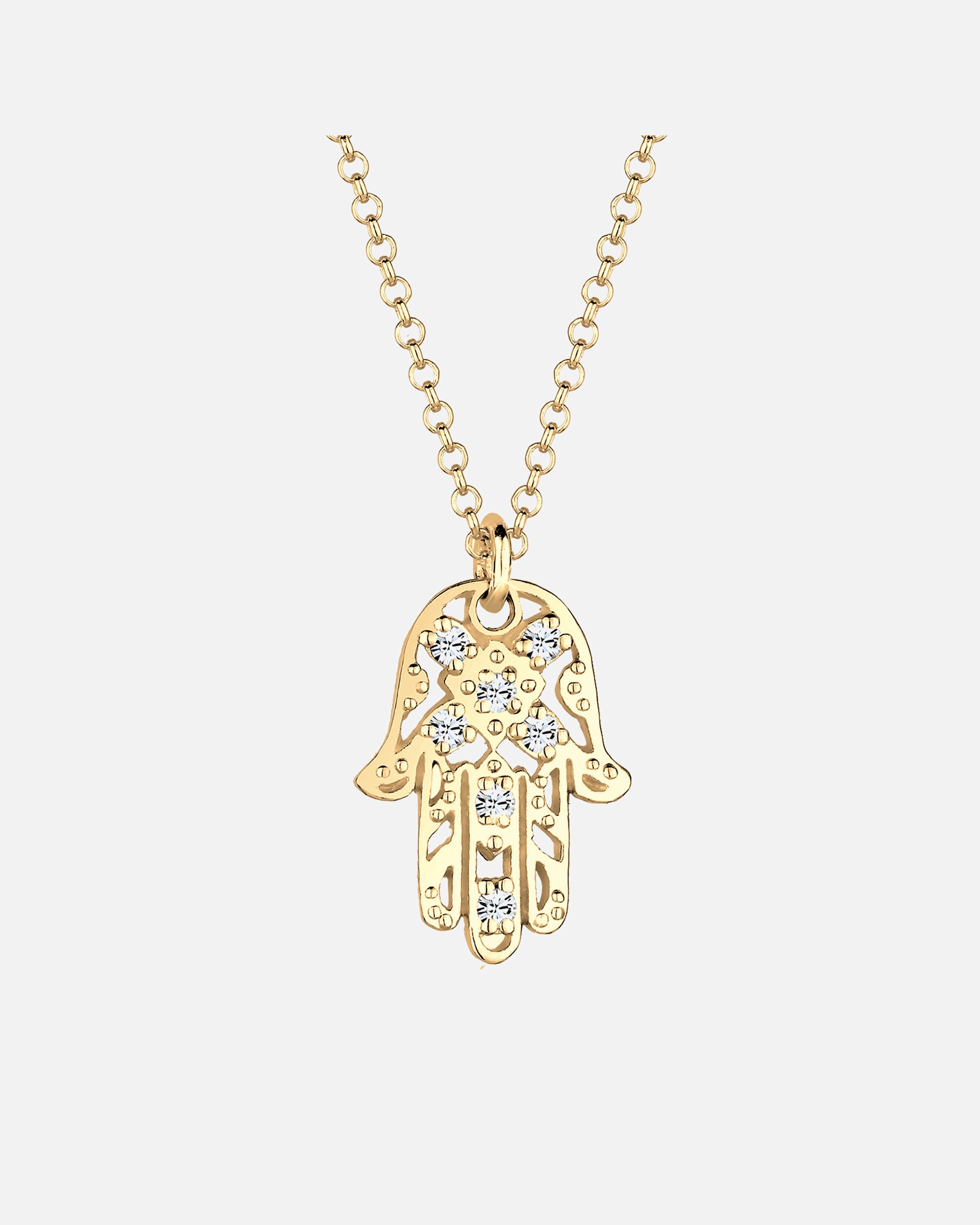 Halskette für Weiblich Elli Hamsa Hand 925 Silber vergoldet, mit Kristallen von Swarovski® 45