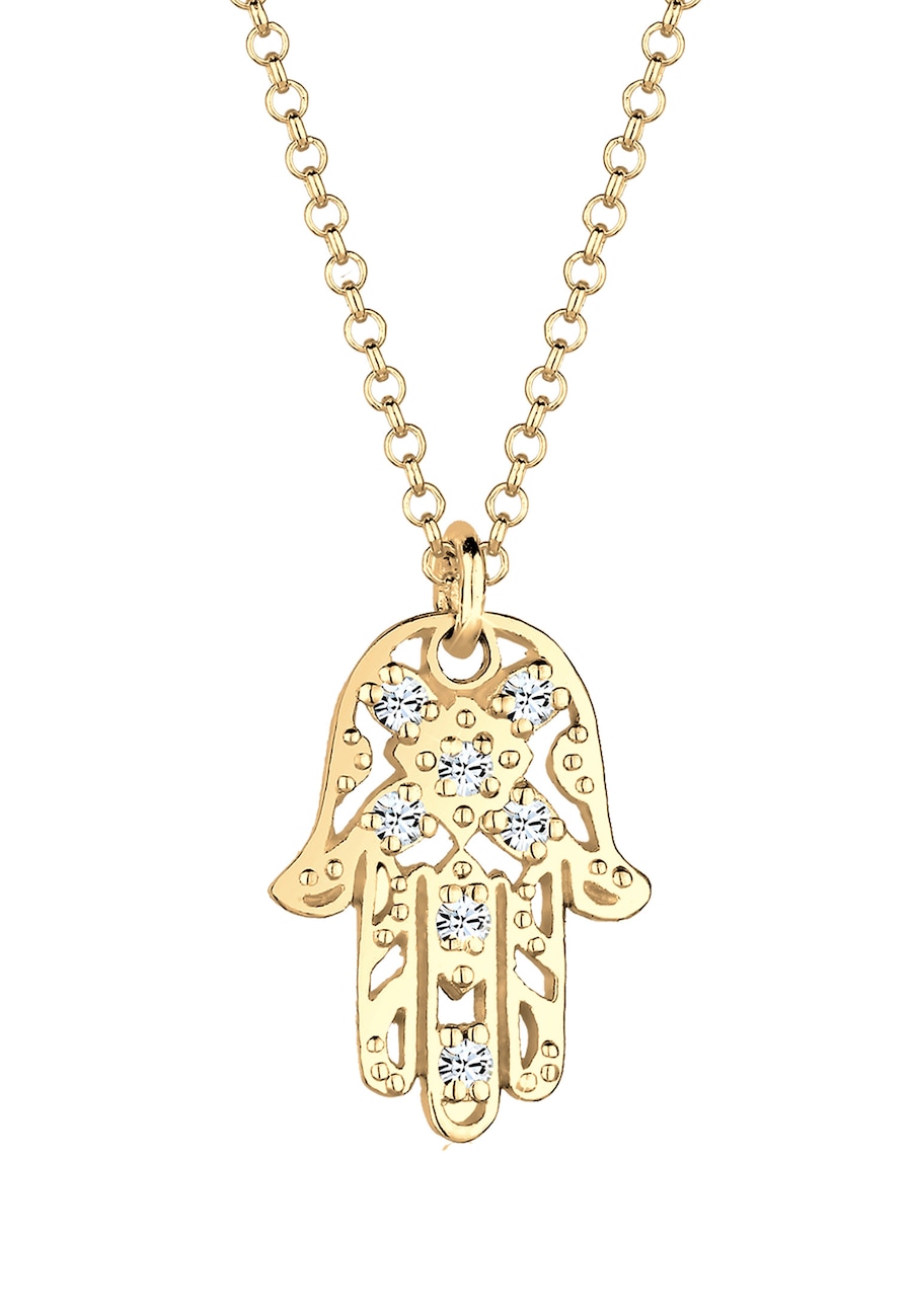 Elli Hamsa Hand 925 Silber vergoldet, mit Kristallen von Swarovski 45 Damen