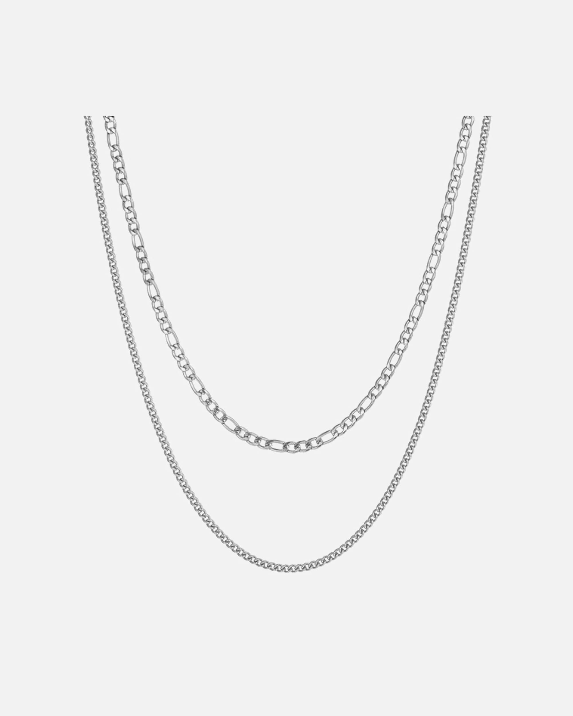 Halskette für Weiblich Hey Happiness Default Brand Line Zweireihige Halskette aus Edelstahl mit Panzer und Paperclip-Kette aus Edelstahl Silber