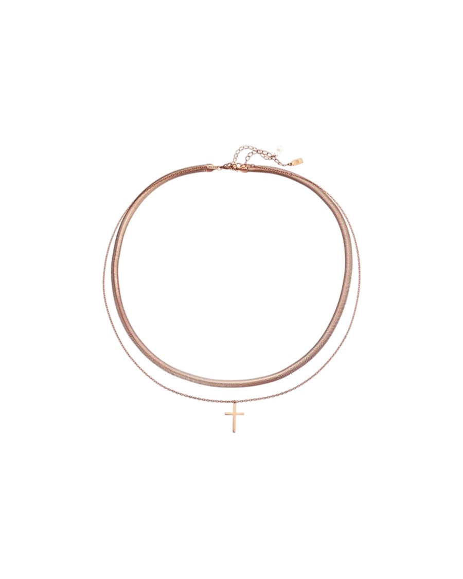 Hey Happiness Kreuz & Schlangenkette Herren Set Edelstahl Rosegold Nude