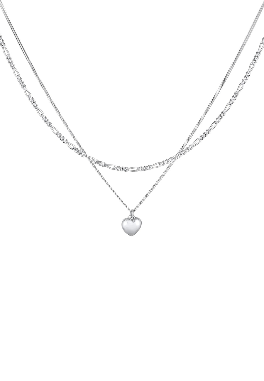 Elli Halskette Layer Herz Figaro 2-lagig 925 Silber silberfarben Damen
