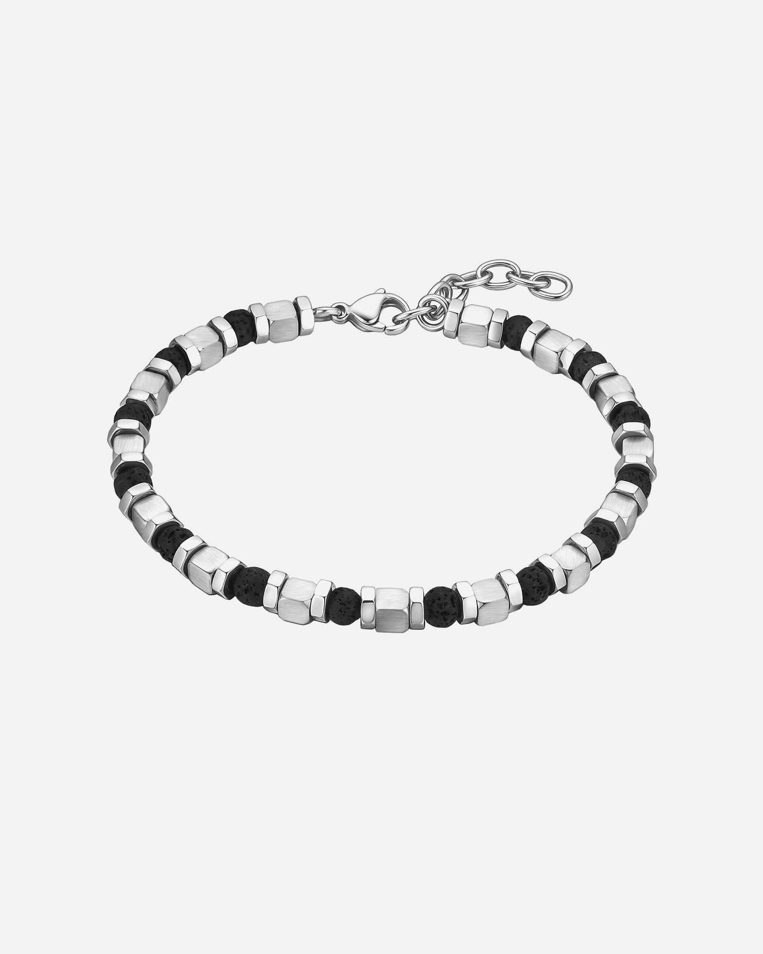 Armband für Männlich True Rebels Armband aus Edelstahl in silber mit Lavastein 19,0 cm Basislänge + 3,0 cm Verlängerung