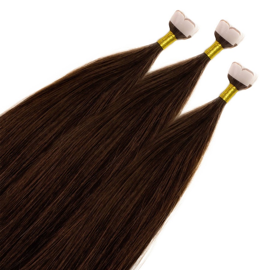 hair2heart Mini Tape Extensions Premium Echthaar #6/3 Dunkelblond Gold 50cm Schwarz Damen