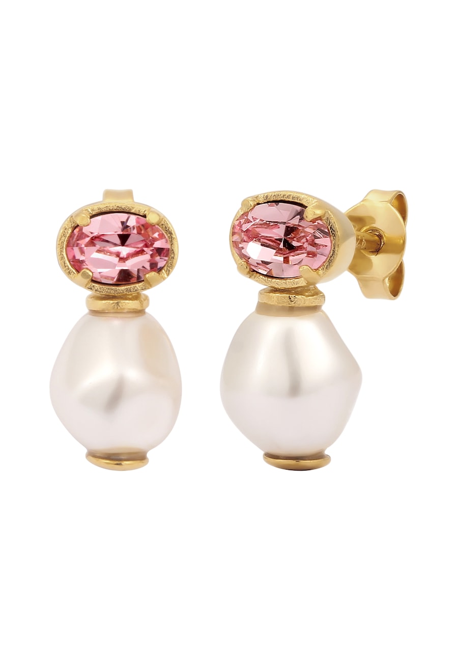 Elli Ohrstecker Synthetische Perle Weiß 925 Sterling Silber vergoldet, mit Kristallen von Swarovski OneSize Damen