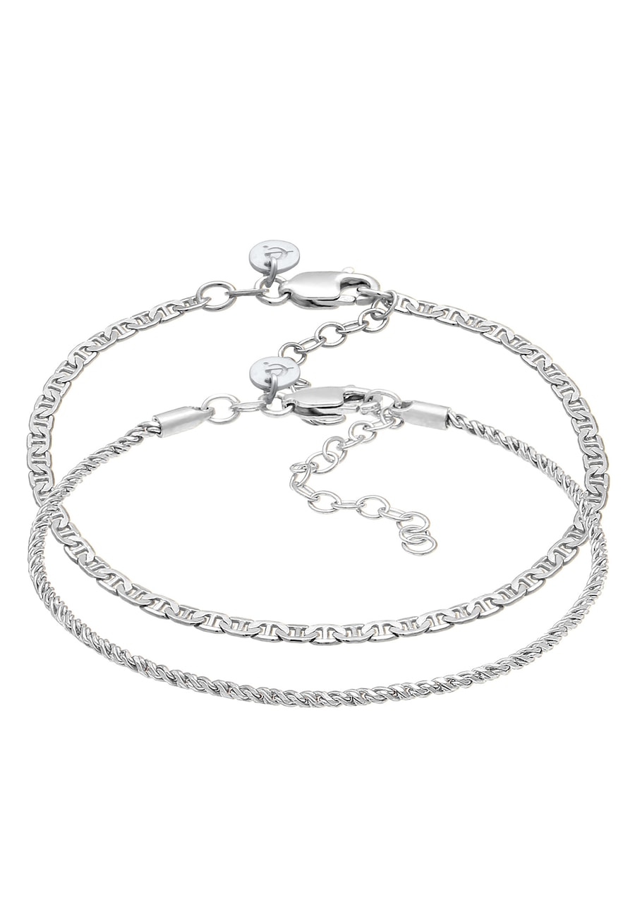 Elli PREMIUM Stäbchenpanzer Kordel Basic 2er Set 925 Silber silberfarben Damen