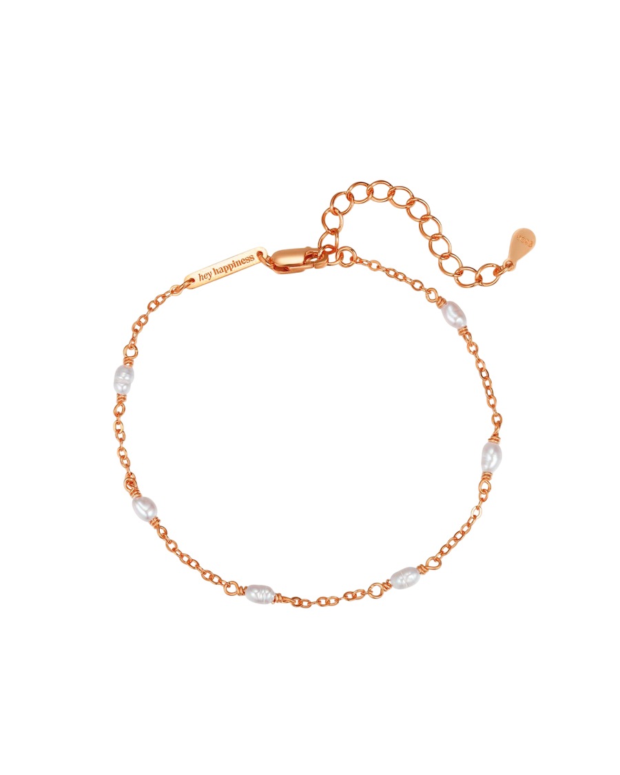 Hey Happiness Filigranes Perlenarmband mit Süßwasserperlen, 925 Silber Rosegold Damen